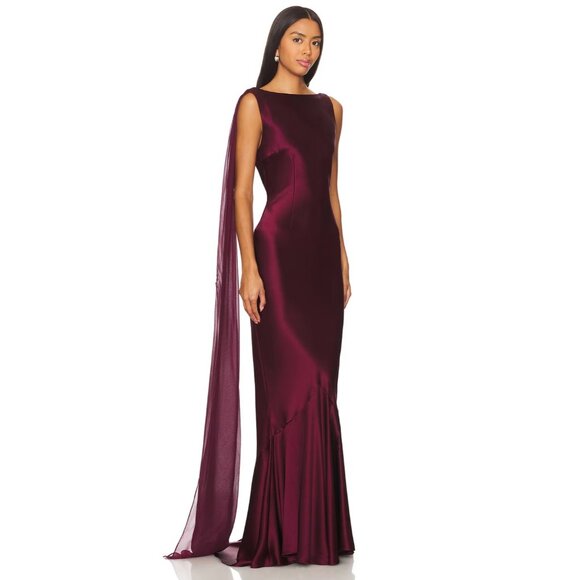 retrofete Julia Silk Draped Open Back Maxi Dress Port Womens Size Small - Picture 4 of 14